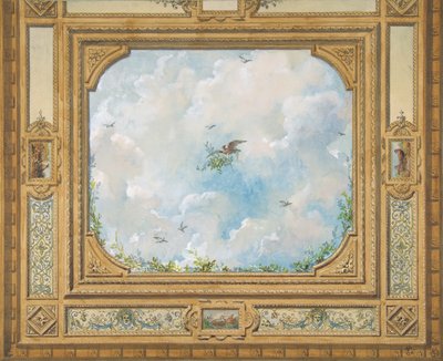 Design for a ceiling decorated with clouds and birds by Jules Edmond Charles Lachaise and Eugène Pierre Gourdet