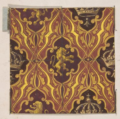Design for wallpaper featuring rampant lions and crowns, 1830-97 by Jules Edmond Charles Lachaise and Eugène Pierre Gourdet