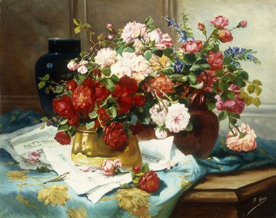 Still Life with Flowers and Sheet Music by Jules Etienne Carot