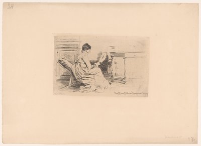 Woman with Fan in Low Chair by Jules Ferdinand Jacquemart (attributed to)