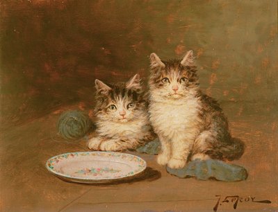 Two Kittens With An Empty Bowl by Jules Leroy