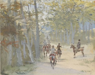 Forest Landscape with Riders by Jules baron Finot