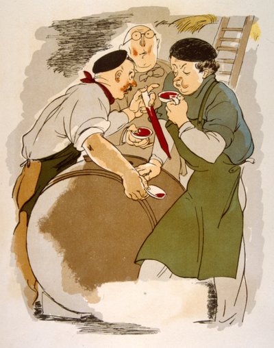 Humorous Wine Illustration 1946. Illustration by Julien Pavil by Julien Pavil