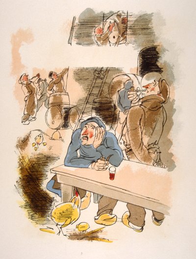 Humorous Wine Illustration 1946. Illustration by Julien Pavil by Julien Pavil