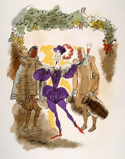 Humorous Wine Illustration 1946. Illustration by Julien Pavil by Julien Pavil