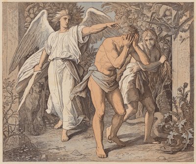 Adam and Eve driven out of Paradise, Genesis, III, 23, 24 by Julius (after) Schnorr von Carolsfeld
