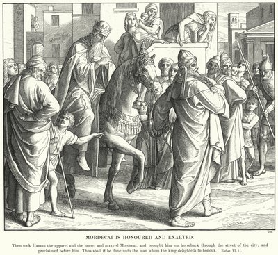 Mordecai is Honoured and Exalted (engraving) by Julius (after) Schnorr von Carolsfeld