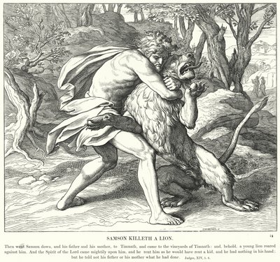 Samson Killeth a Lion by Julius (after) Schnorr von Carolsfeld