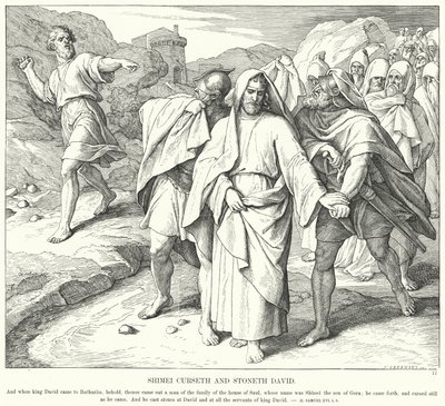 Shimei Cursing and Stoning David (engraving) by Julius (after) Schnorr von Carolsfeld
