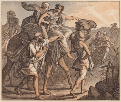 The Meeting of Isaac and Rebekah, Genesis, XXIV, 64 by Julius (after) Schnorr von Carolsfeld