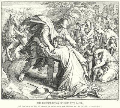 The Reconciliation of Esau with Jacob (engraving) by Julius (after) Schnorr von Carolsfeld