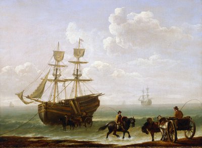 A brick caught on the shore, unloaded into carts by Julius Caesar Ibbetson