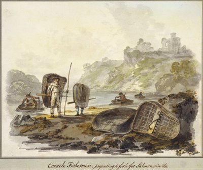 Coracle Fishermen Preparing to Fish for Salmon by Julius Caesar Ibbetson
