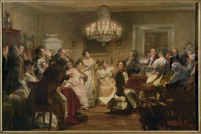 Schubert at the piano during a Schubert Evening in a Vienna salon by Julius Schmid