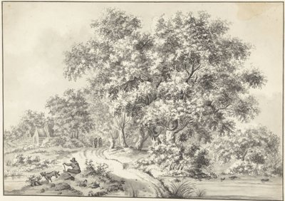 Landscape with Seated Man with Dog and Walkers on Country Road by Jurriaan Andriessen (possibly)