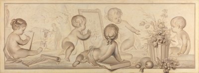 Six Putti with Flowers and Fruit and Attributes of the Art of Drawing by Jurriaan Andriessen (signed by artist)