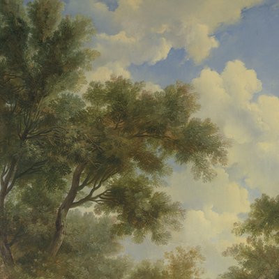 Arcadian Landscape with a Temple on the Left and an Old Man Sitting in the Foreground by Jurriaan Andriessen