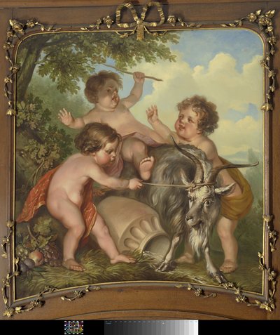 Three children playing with a goat by Jurriaan Andriessen