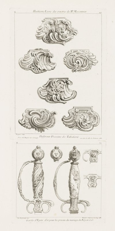 Different Designs for Snuff Boxes, 1st Plate, plate 49 in Oeuvre by Juste Aurèle Meissonnier