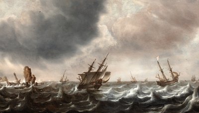 Shipping in Choppy Seas with a Whale in the Foreground by Justus de Verwer