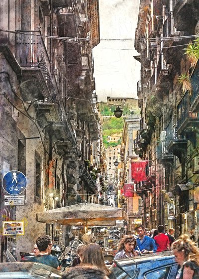 Bustling Historic City Street by Justyna Jaszke