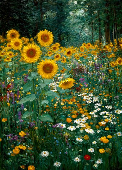 Golden Sunflower Forest Edge by Justyna Jaszke