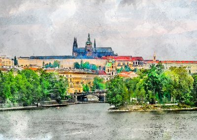 Historic Prague River View by Justyna Jaszke