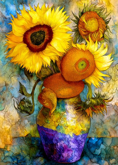 Vibrant Sunflower Still Life by Justyna Jaszke