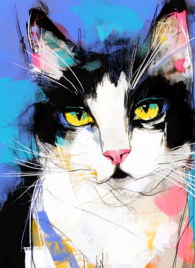 Vibrant Tuxedo Cat by Justyna Jaszke