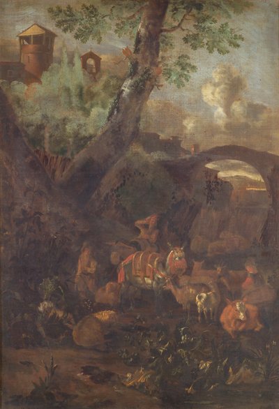 Landscape with Mules and Goats by KMS 980 Monogrammist I.L.