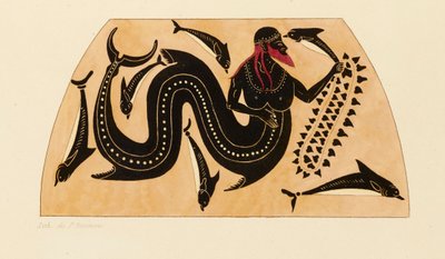 Print of the Decoration on a Greek Amphora, Showing Poseidon Accompanied by Dolphins by Kaeppelin et Compagnie
