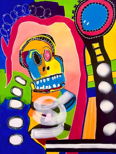Vibrant Monkey Skull by Kajsa Bergström