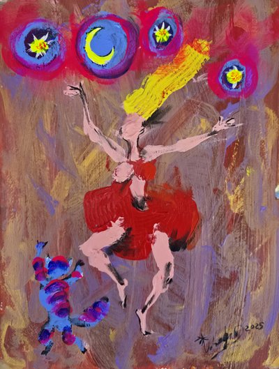 Dancing Woman Moon Stars by Kanat Ibragimov