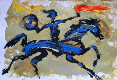 Fiery Blue Horseman by Kanat Ibragimov