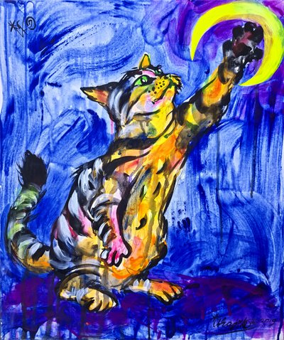 Playful Cat Moon by Kanat Ibragimov