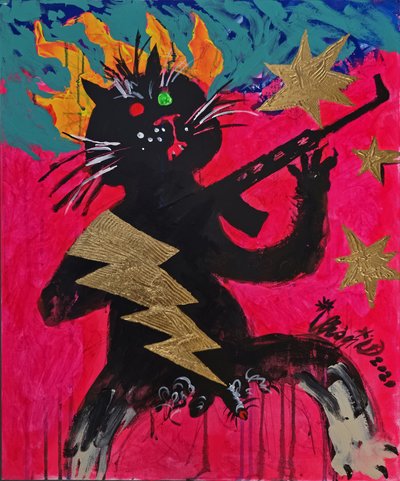 Rebel Cat with Rifle by Kanat Ibragimov