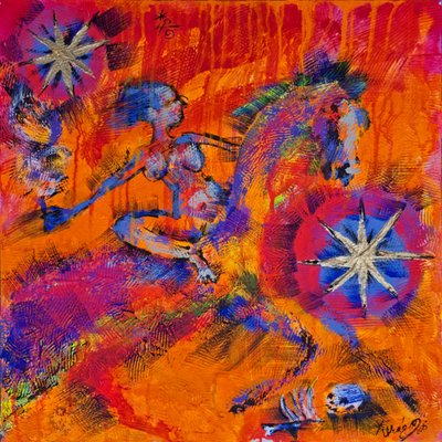 Vibrant Woman Riding Horse by Kanat Ibragimov