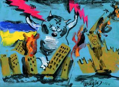 War Bull Over Burning City by Kanat Ibragimov