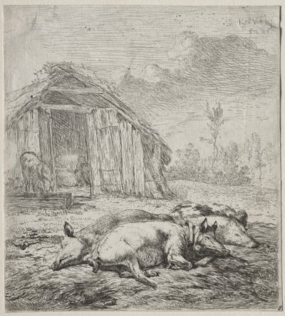 Three Swine Lying in Front of a Sty by Karel Dujardin