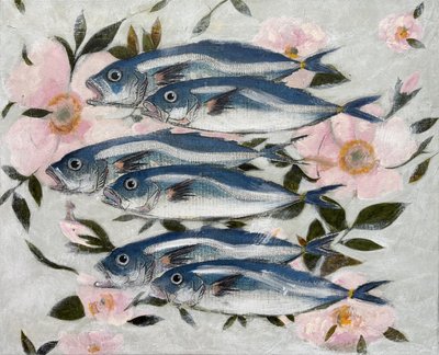 Blue Fish Pink Flowers by Karenina Fabrizzi