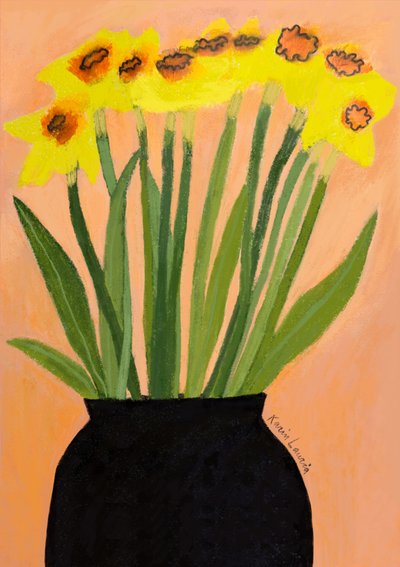 Yellow Daffodils Black Vase by Karin Lauria
