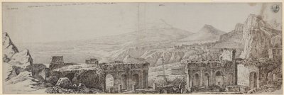 View from the Ancient Theater in Taormina over the Coast of Catania and Mount Gibello or Etna by Karl Friedrich Schinkel