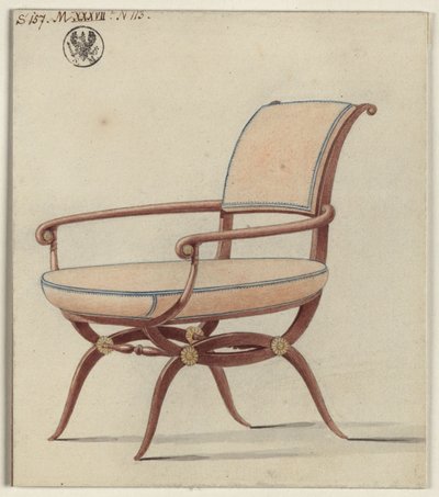 Berlin, Unter den Linden. Royal Palace, Chamois Room of Friedrich Wilhelm III. Design for an Armchair by Karl Friedrich Schinkel
