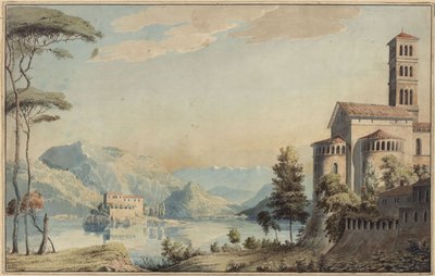 Decoration for General Use. Landscape with Lake and Church by Karl Friedrich Schinkel