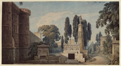The Vestal. Opera by Gaspare Spontini. Design for the 3rd Decoration. View of an Ancient Roman Tomb Street by Karl Friedrich Schinkel