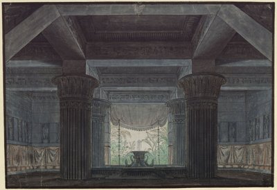 The Magic Flute. Opera by Wolfgang Amadeus Mozart. Design for the 3rd Decoration. Hall in Sarastro
