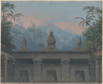 The Magic Flute. Opera by Wolfgang Amadeus Mozart. Design for the 4th Decoration. Forecourt to Sarastro