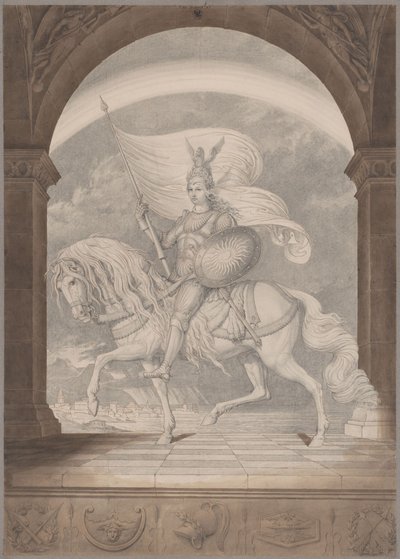 A Rider in Full Armor on Horseback / The Genius of Prussia as a Knight by Karl Friedrich Schinkel