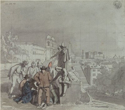 A Group of Players with the Church Santa Trinità dei Monti in Rome in the Background by Karl Friedrich Schinkel