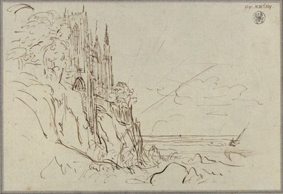 A Gothic Church on a Steep Seacoast at Sunrise by Karl Friedrich Schinkel